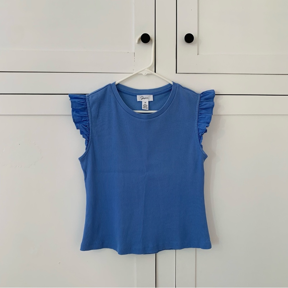 Japna Blue Ribbed Calf Sleeve Top Size Medium